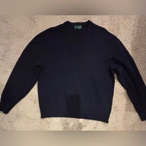 Alan Paine Sweater, Navy Blue V-Neck, 100% Lambswool, XL